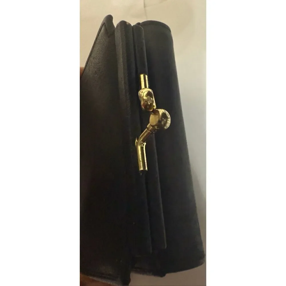 Women's Leather Tri-fold Kisslock Coin Pocket Card Holder Wallet Black OS NWT